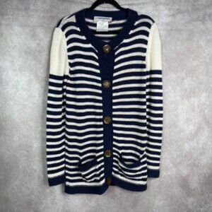 Charles Anastase Nautical Stripe Happy Face Button Knit Cardigan Sweater Sz S
